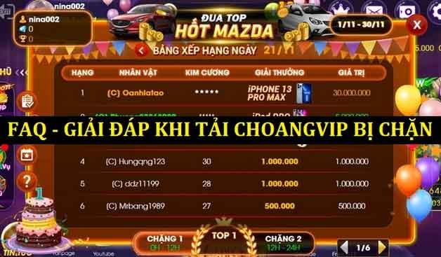 Câu hỏi hay gặp khi tải Choangvip bị chặn